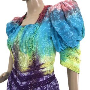 Vintage Embroidered Puff Sleeve Dress Gown 8